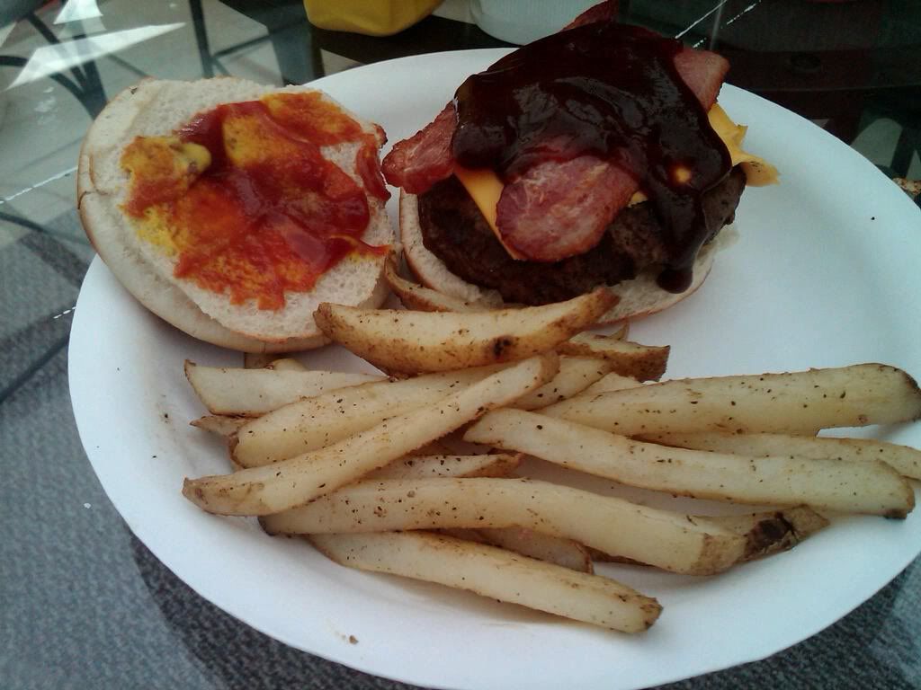  made  BBQ bacon cheeseburgers with hand cut fries