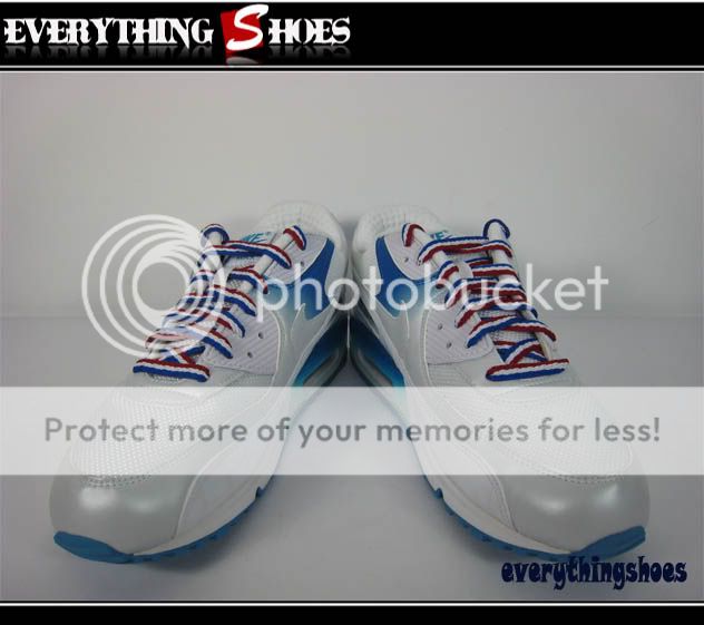 Nike Air Max 90 Premium White Silver Blue Running Shoes US 10.5  